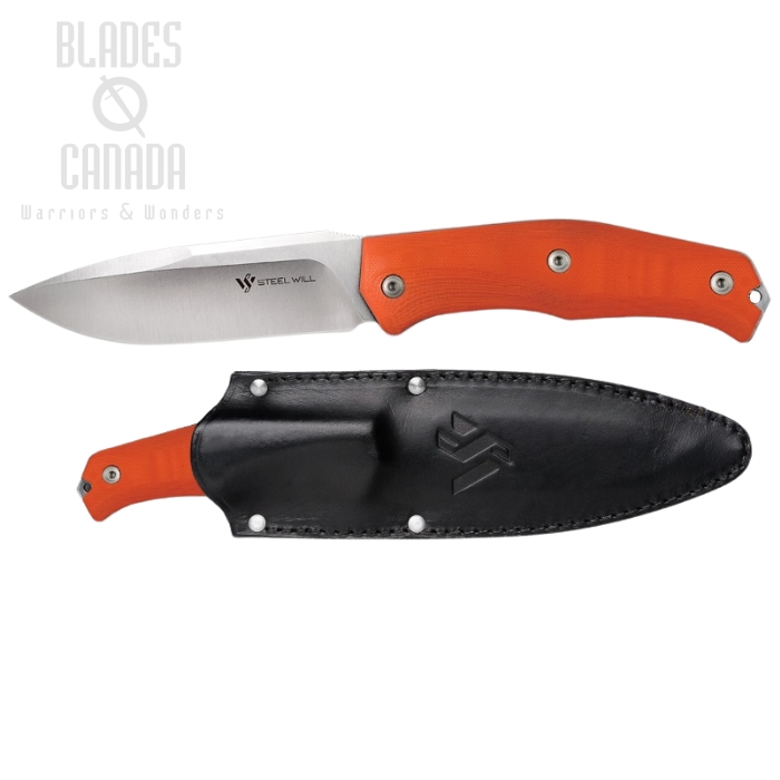 Steel Will Gekko Fixed Blade Knife, N690Co, G10 Orange, Leather Sheath, 1513